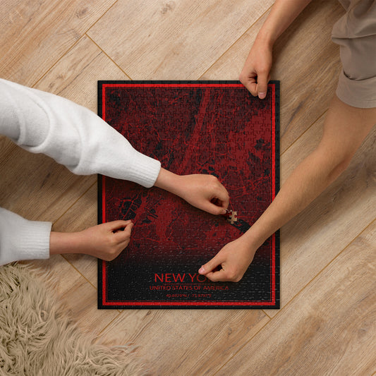 New York Black and Red Map Jigsaw Puzzle