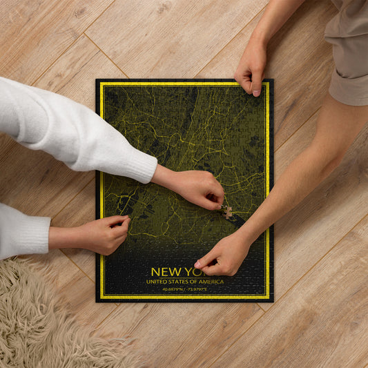 New York Black and Yellow Map Jigsaw Puzzle