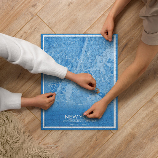 New York Blue and White Map Jigsaw Puzzle