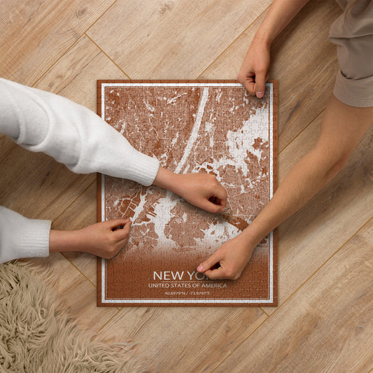 New York Brown and White Map Jigsaw Puzzle