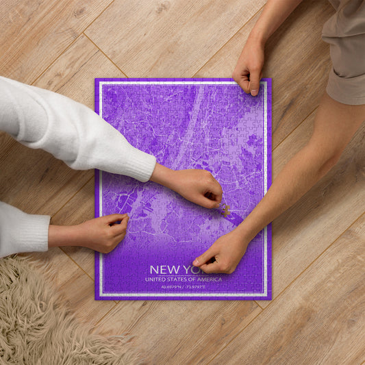 New York Purple and White Map Jigsaw Puzzle