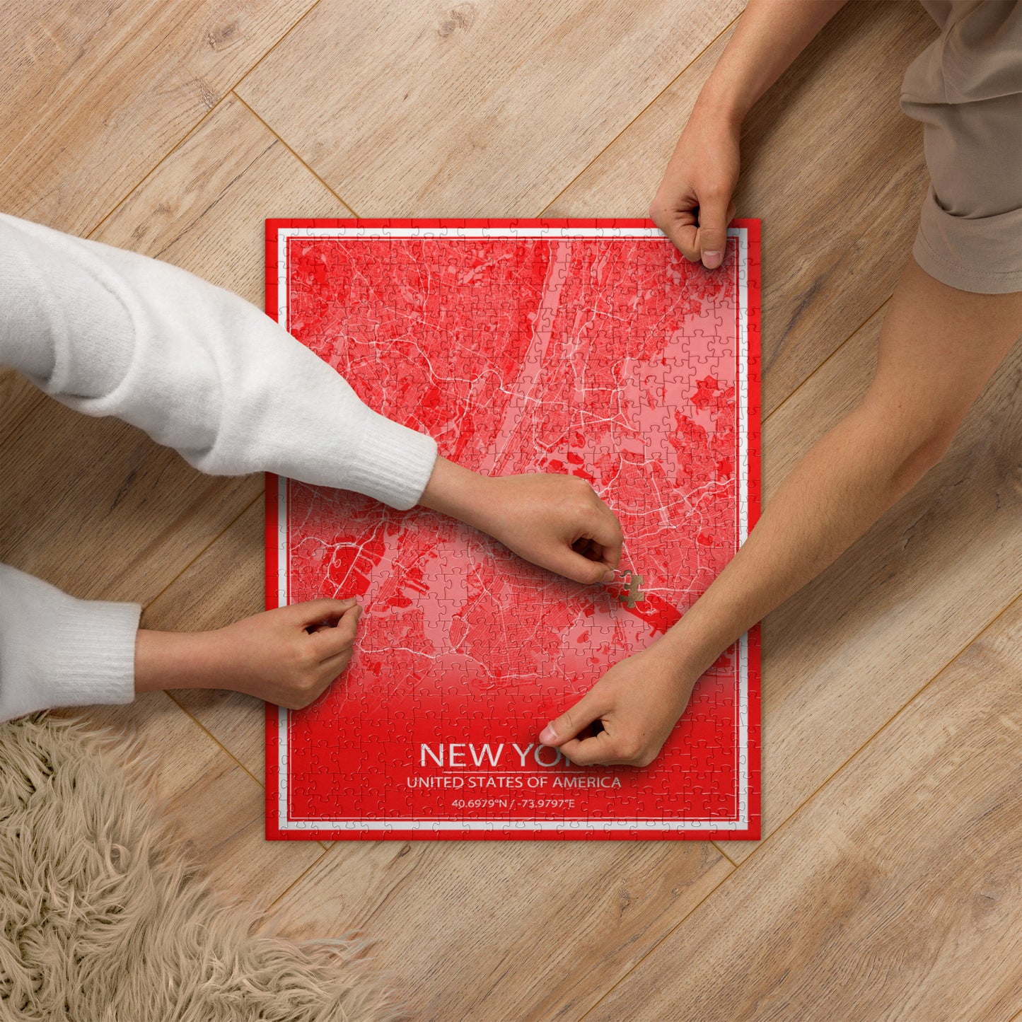 New York Red and White Map Jigsaw Puzzle