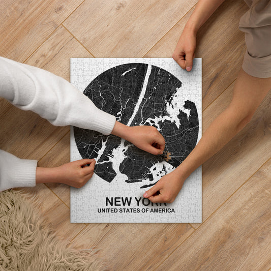 New York Circular Black Map Jigsaw Puzzle