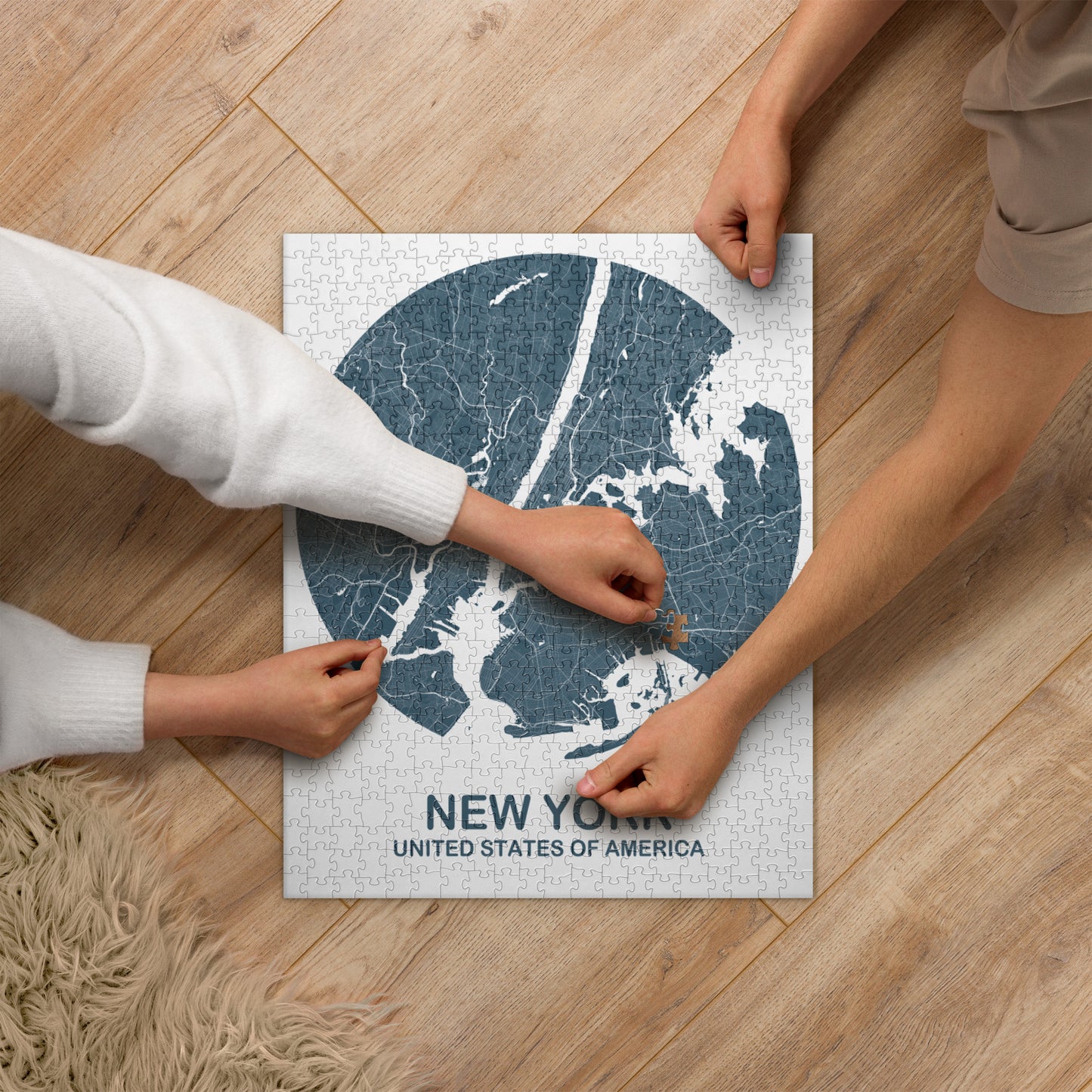 New York Circular Black Map Jigsaw Puzzle