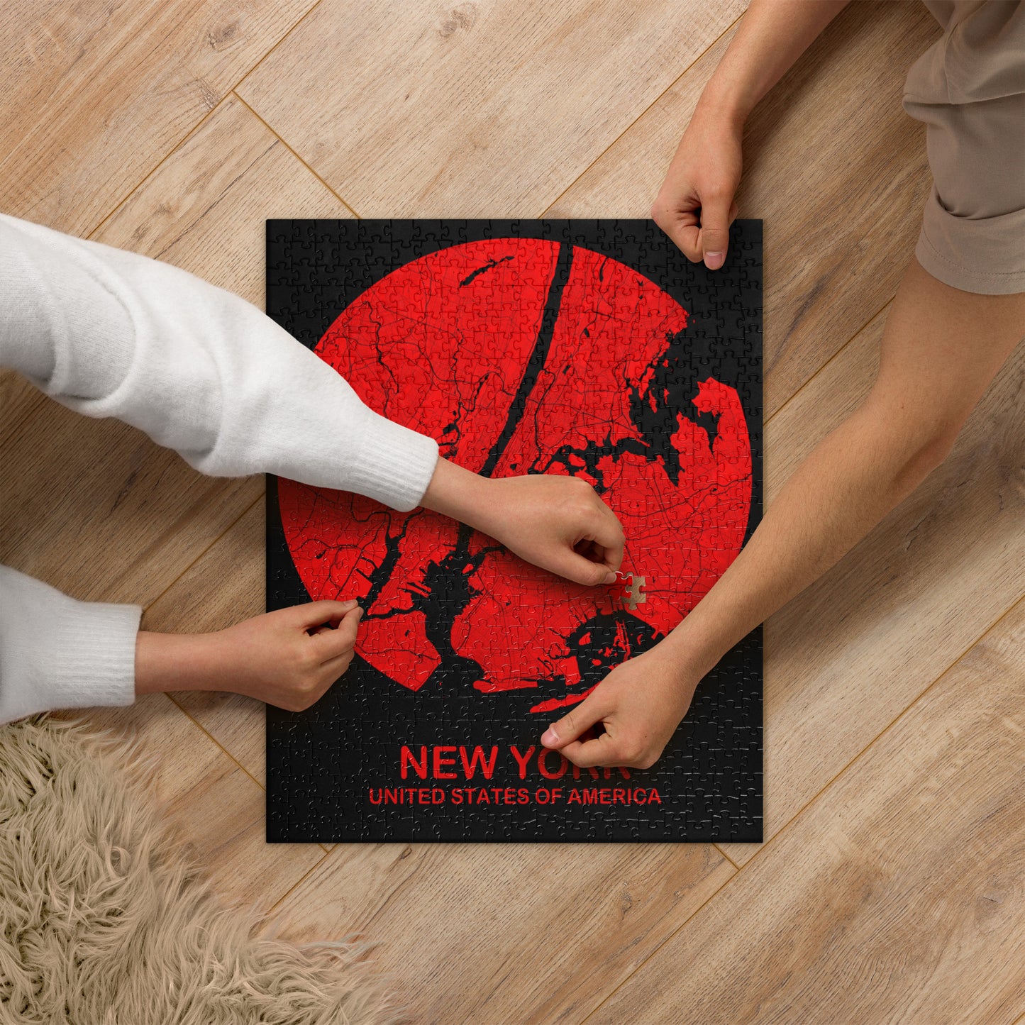 New York Circular Red Map Jigsaw Puzzle