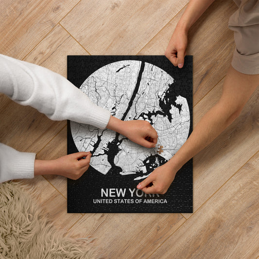 New York Circular White Map Jigsaw Puzzle