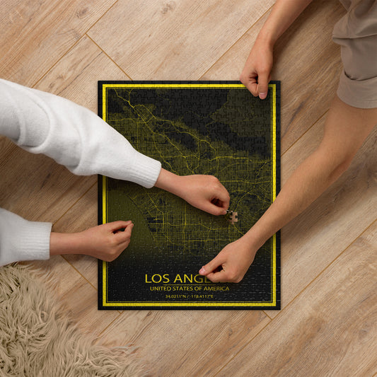 Los Angeles Black and Yellow Map Jigsaw Puzzle