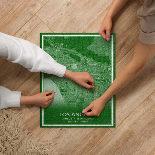 Los Angeles Green and White Map Jigsaw Puzzle