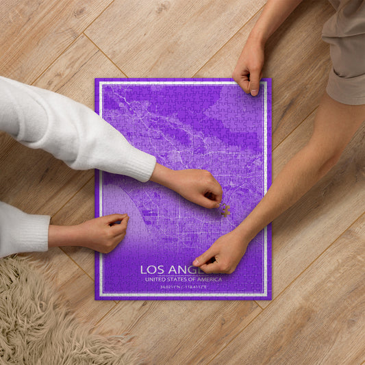 Los Angeles Purple and White Map Jigsaw Puzzle