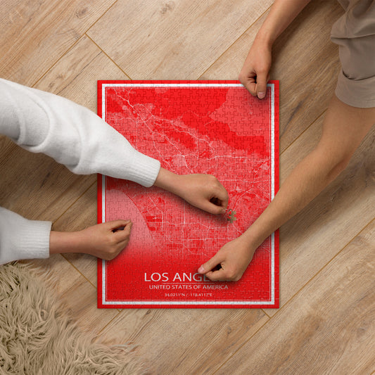 Los Angeles Red and White Map Jigsaw Puzzle