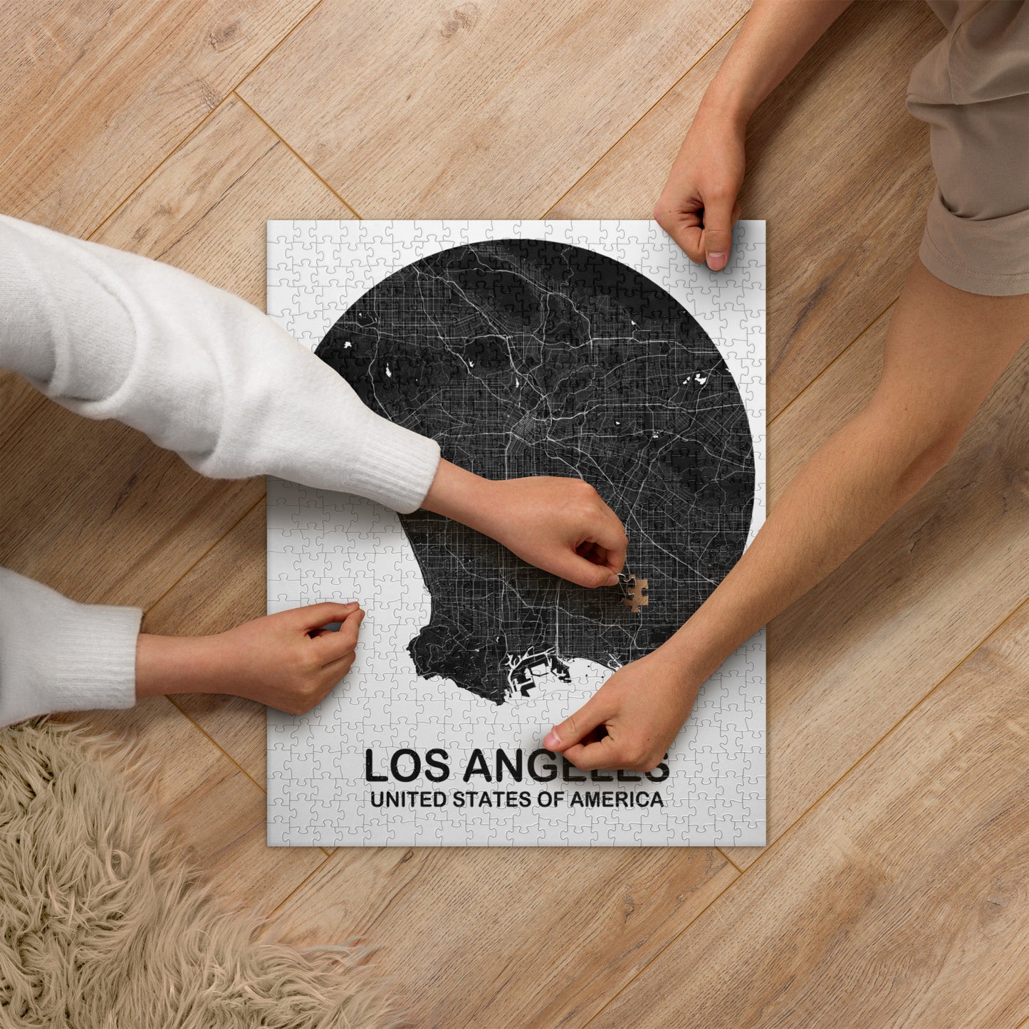 Los Angeles Circular Black Map Jigsaw Puzzle