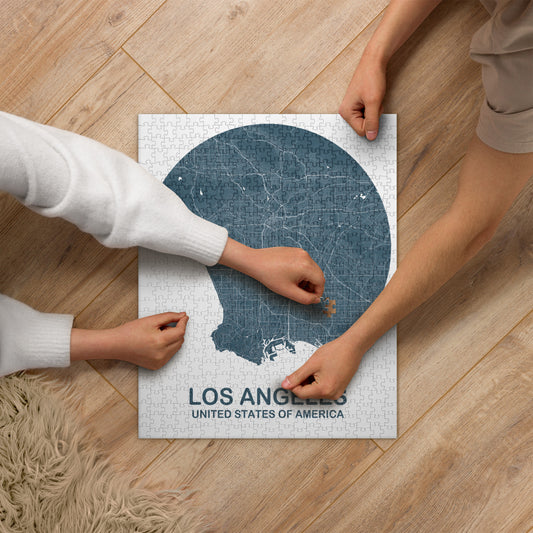 Los Angeles Circular Blue Map Jigsaw Puzzle