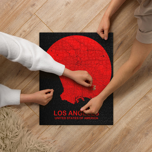 Los Angeles Circular Red Map Jigsaw Puzzle