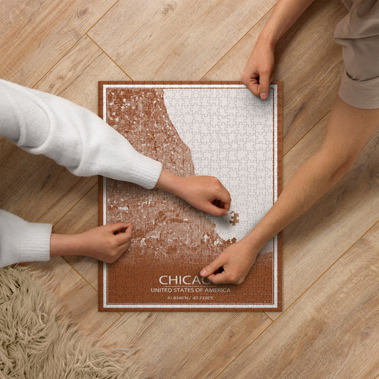 Chicago Brown and White Map Jigsaw Puzzle