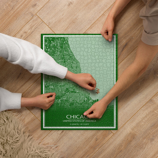 Chicago Green and White Map Jigsaw Puzzle