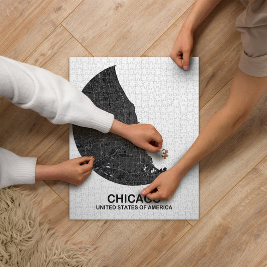 Chicago Circular Black Map Jigsaw Puzzle