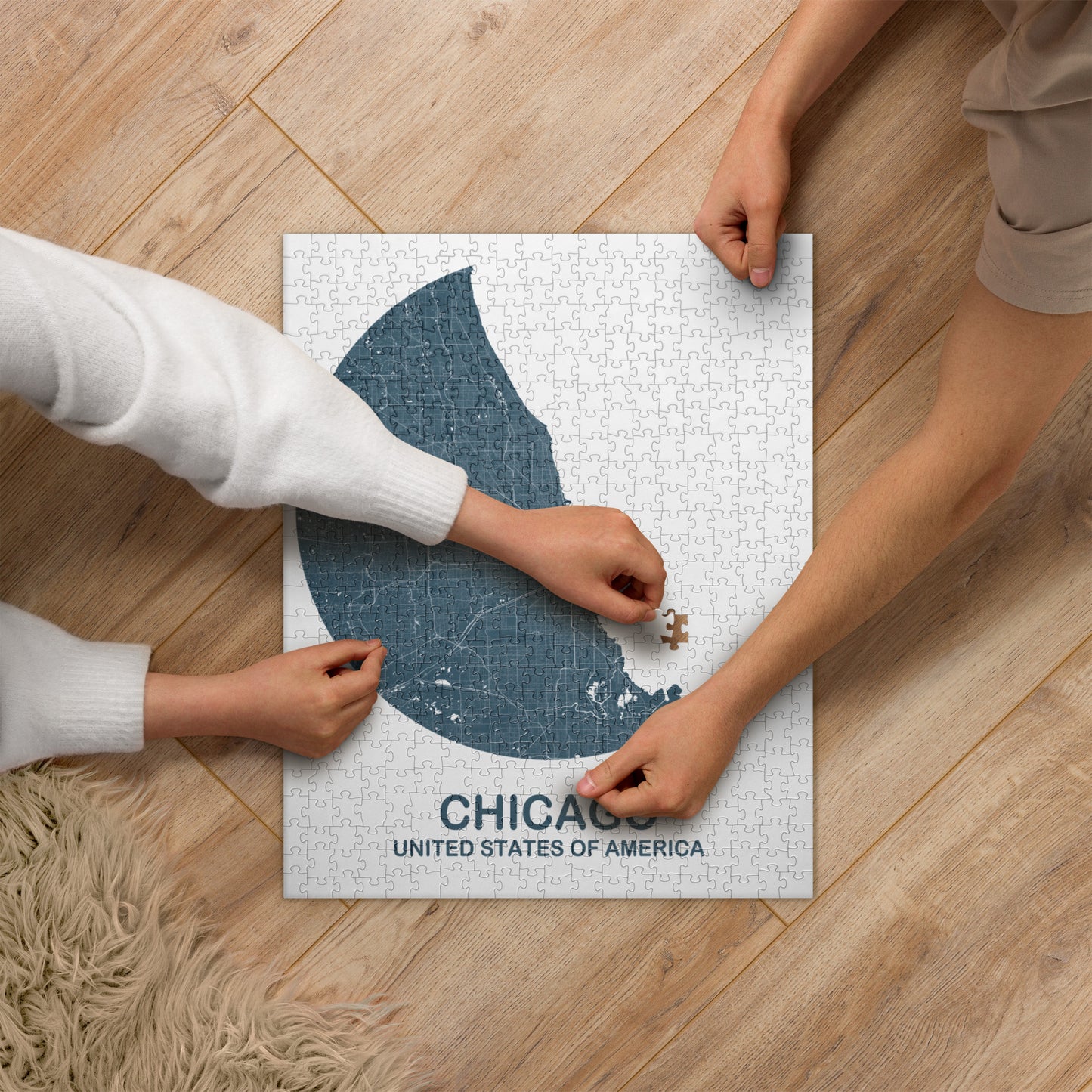 Chicago Circular Blue Map Jigsaw Puzzle