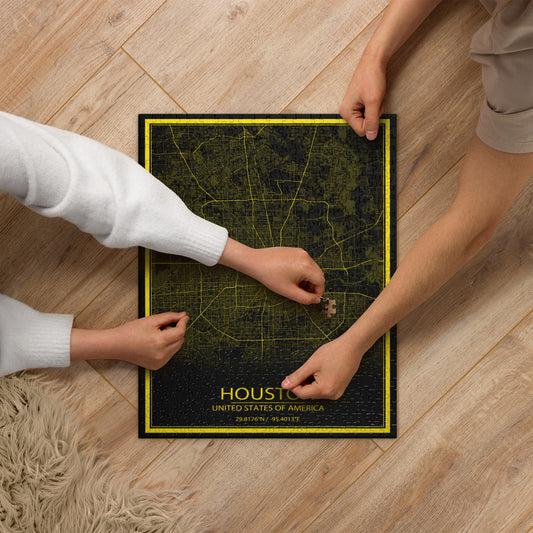 Houston Black and Yellow Map Jigsaw Puzzle