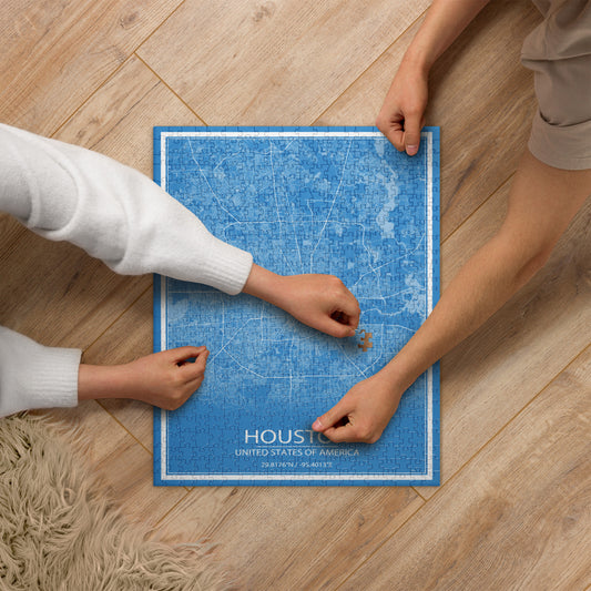 Houston Blue and White Map Jigsaw Puzzle