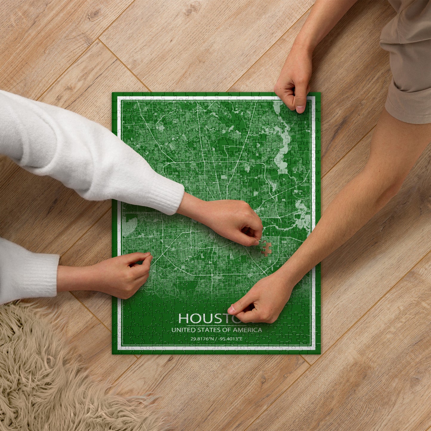 Houston Green and White Map Jigsaw Puzzle