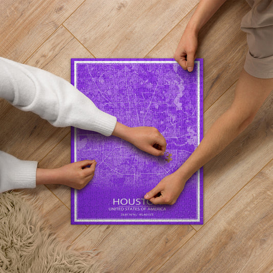 Houston Purple and White Map Jigsaw Puzzle