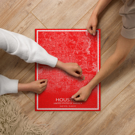 Houston Red and White Map Jigsaw Puzzle