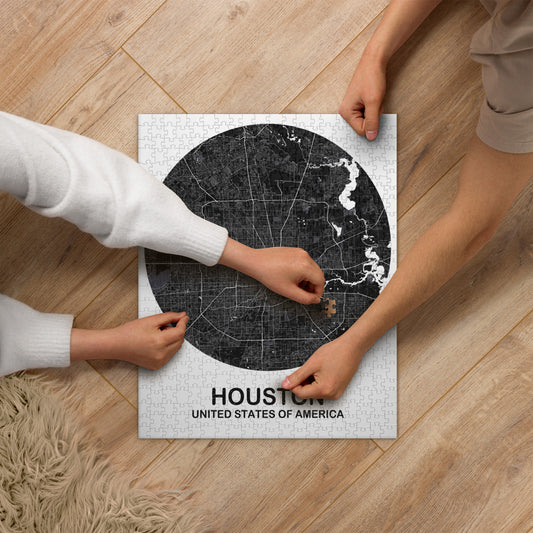 Houston Circular Black Map Jigsaw Puzzle