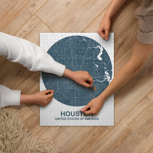 Houston Circular Blue Map Jigsaw Puzzle