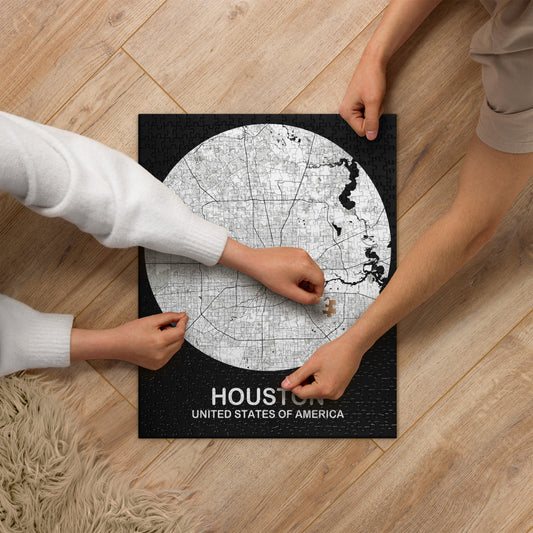 Houston Circular White Map Jigsaw Puzzle