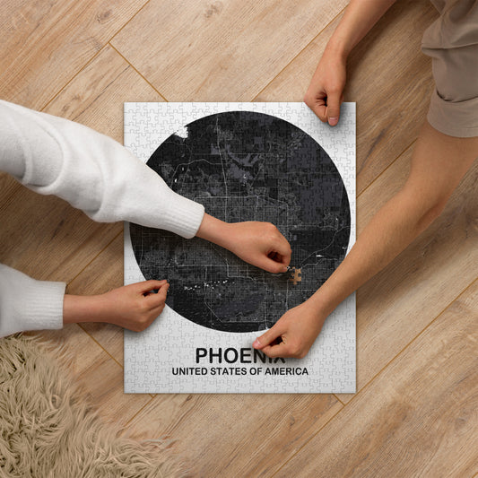 Phoenix Circular Black Map Jigsaw Puzzle