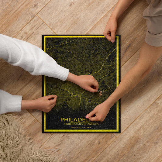 Philadelphia Black and Yellow Map Jigsaw Puzzle