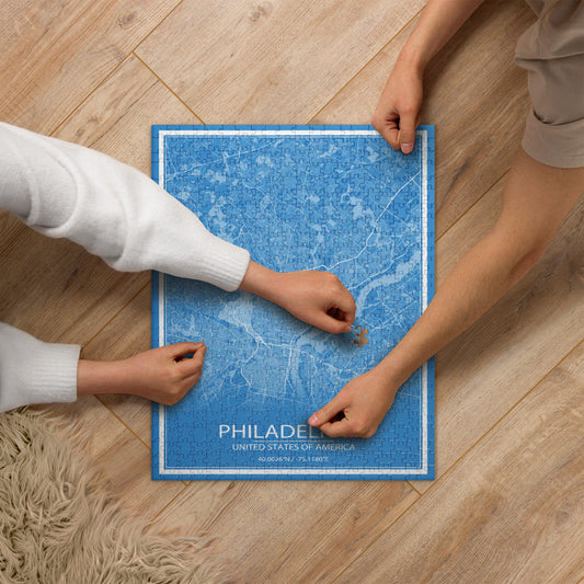 Philadelphia Blue and White Map Jigsaw Puzzle