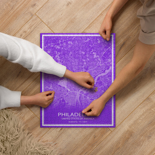 Philadelphia Purple and White Map Jigsaw Puzzle