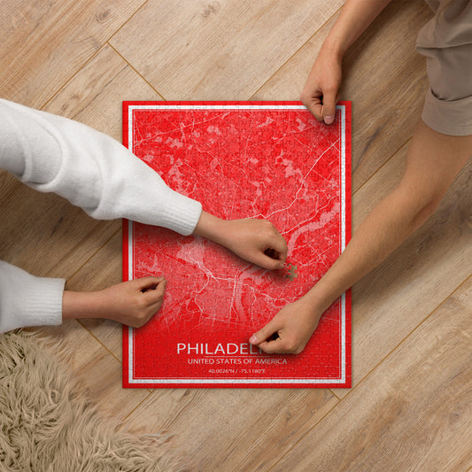 Philadelphia Red and White Map Jigsaw Puzzle