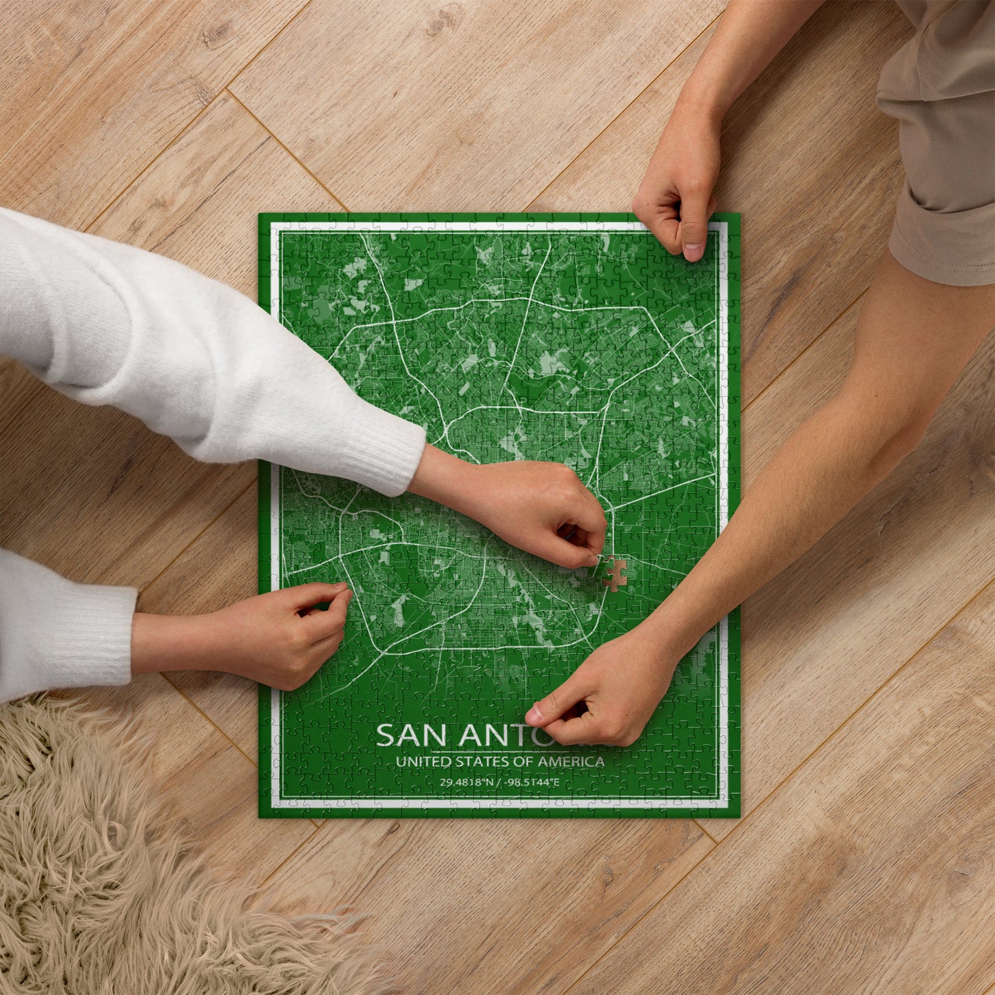 San Antonio Green and White Map Jigsaw Puzzle