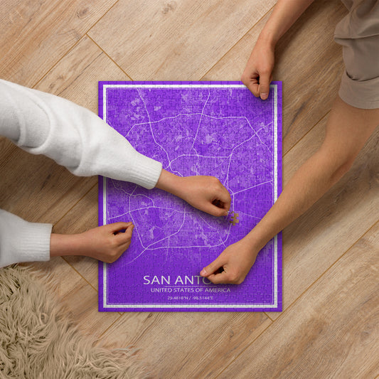 San Antonio Purple and White Map Jigsaw Puzzle