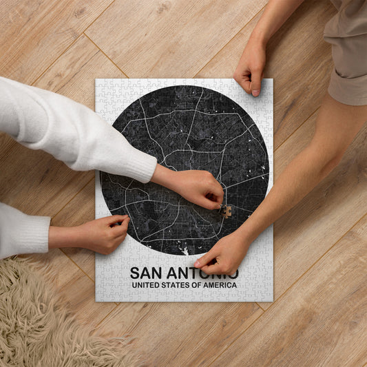 San Antonio Circular Black Map Jigsaw Puzzle