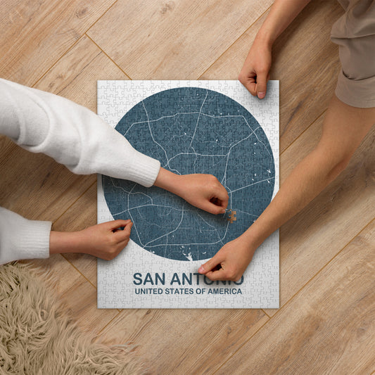 San Antonio Circular Blue Map Jigsaw Puzzle