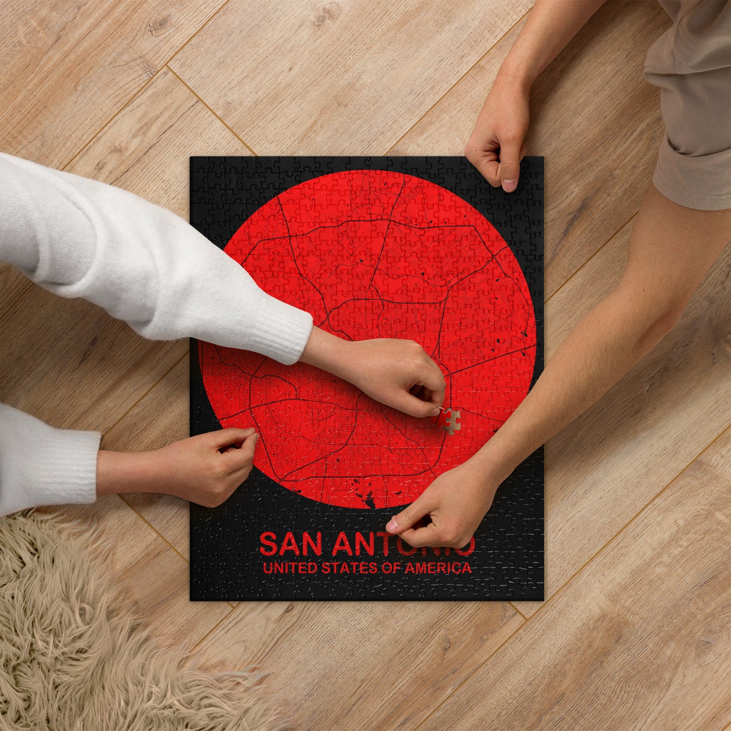 San Antonio Circular Red Map Jigsaw Puzzle