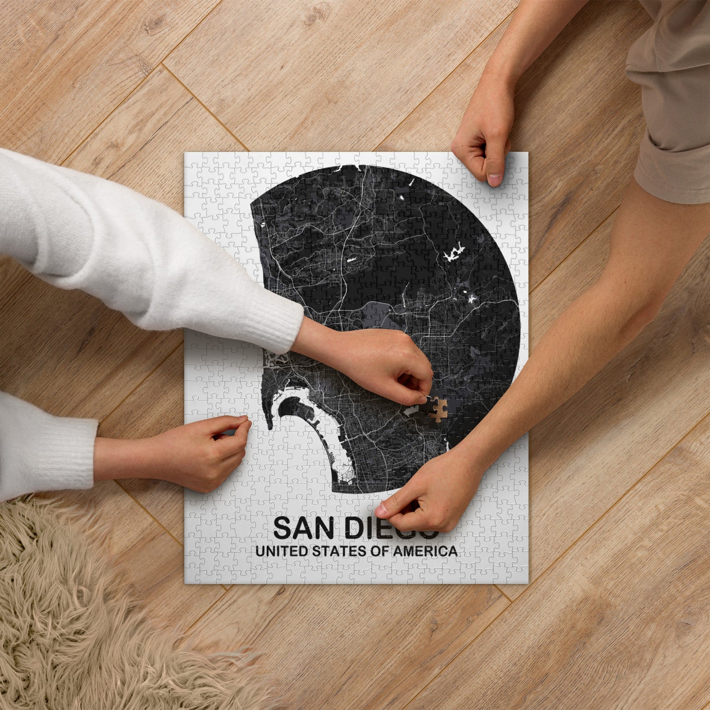 San Diego Circular Black Map Jigsaw Puzzle