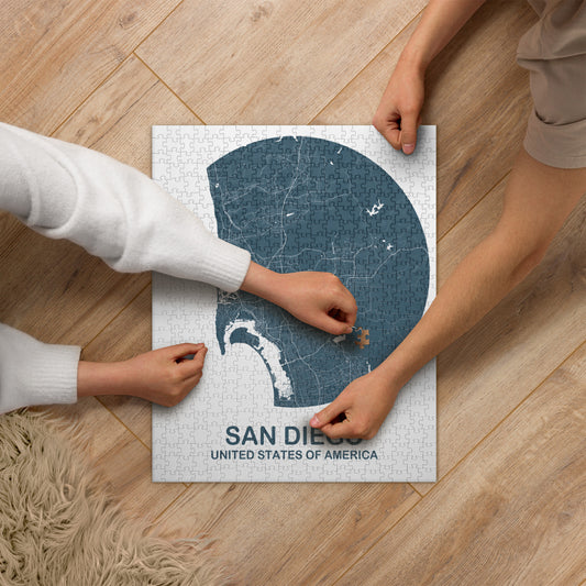 San Diego Circular Blue Map Jigsaw Puzzle