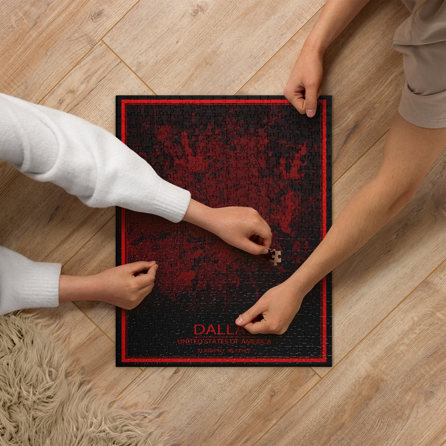 Dallas Black and Red Map Jigsaw Puzzle