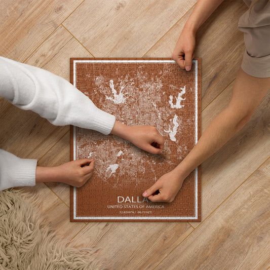 Dallas Brown and White Map Jigsaw Puzzle