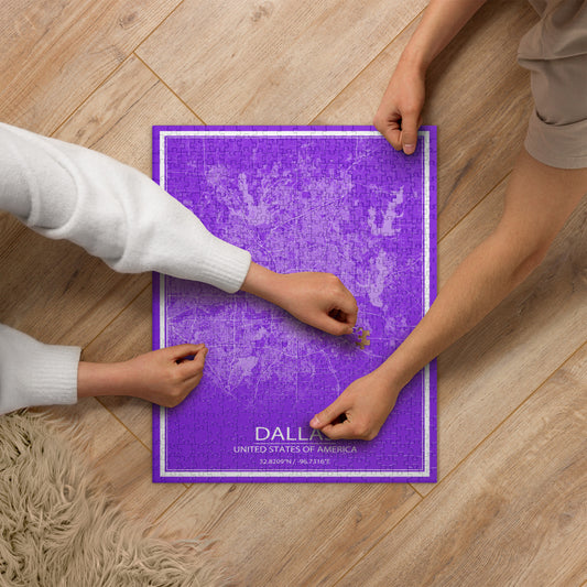 Dallas Purple and White Map Jigsaw Puzzle