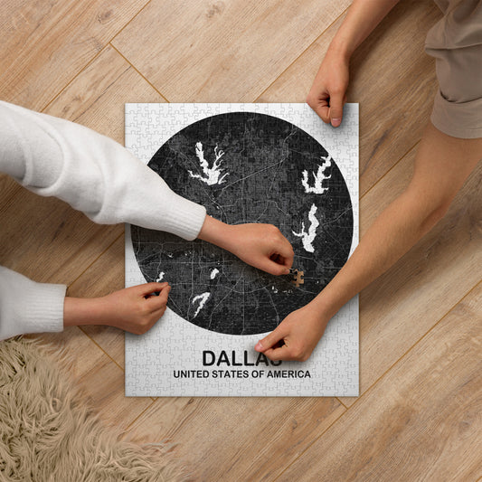 Dallas Circular Black Map Jigsaw Puzzle