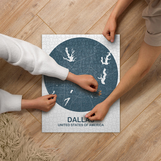 Dallas Circular Blue Map Jigsaw Puzzle