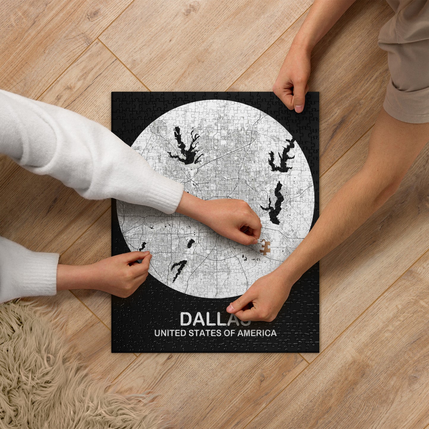 Dallas Circular White Map Jigsaw Puzzle