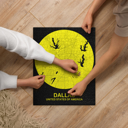 Dallas Circular Yellow Map Jigsaw Puzzle