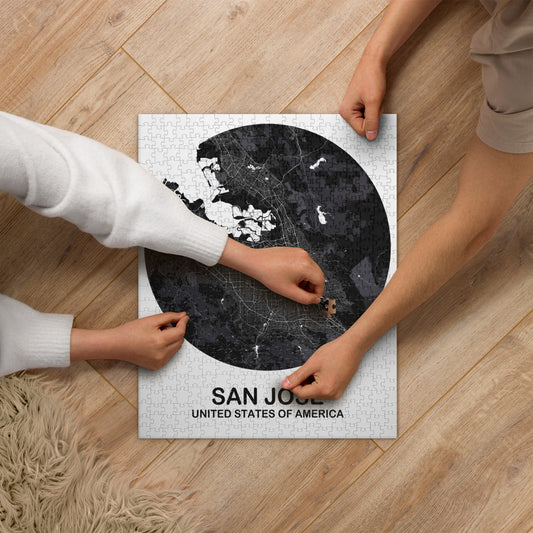 San Jose Circular Black Map Jigsaw Puzzle