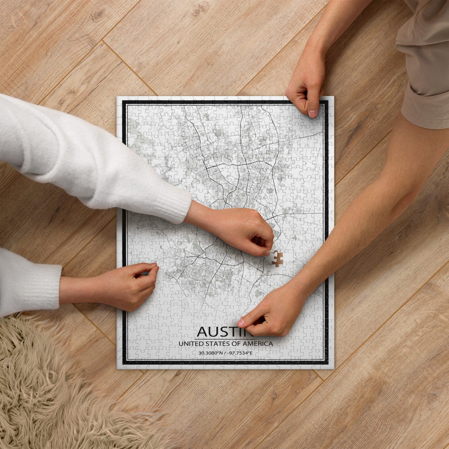 Austin White Map Jigsaw Puzzle